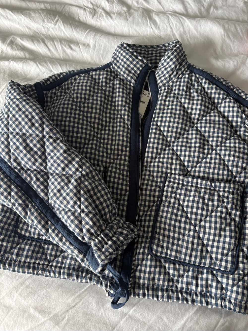 Blank NYC Navy and White Quilted Gingham Puffer Jacket